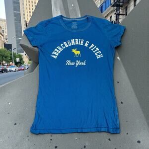 VTG Y2K Abercrombie & Fitch Moose Blue Graphic Slim T-Shirt Womens Size Small